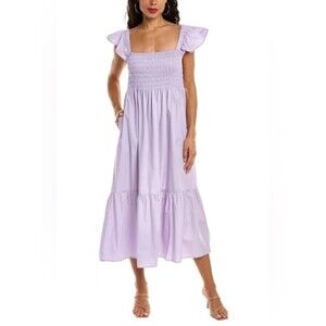 O.P.T. Lavender Ruffle-Sleeve Smocked Cotton Maxi Dress Size XL